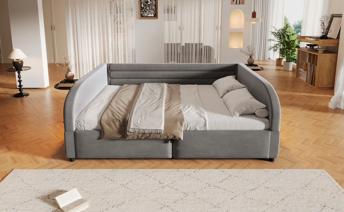 Upholstered Platform Bed 140x200 with Hydraulic Storage & LED, Grey