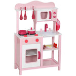 Children's Play Kitchen with Wooden Accessories and Sound Effects, Pink