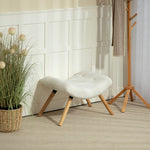 Modern Footstool, Upholstered with Wooden Legs, Cream White Fleece