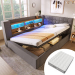 Upholstered Double Bed 180x200cm Hydraulic Storage, Grey Linen