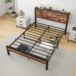 Metal Platform Bed Frame 140x200cm Storage Headboard Noiseless, Vintage Brown