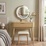 Dressing Table with LED Mirror & Drawers, 80x40x133 cm, Oak
