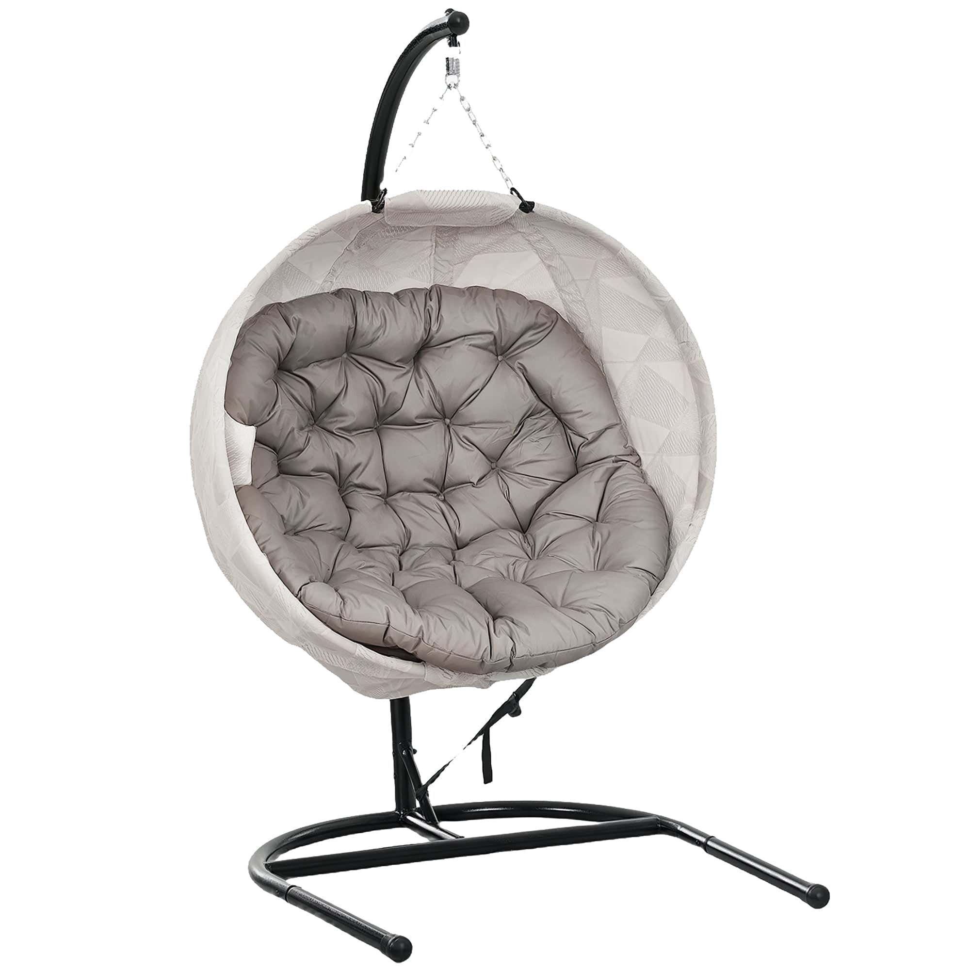 Egg-Shaped Outdoor Hanging Chair, Foldable Swing with Cup Holder, Sand