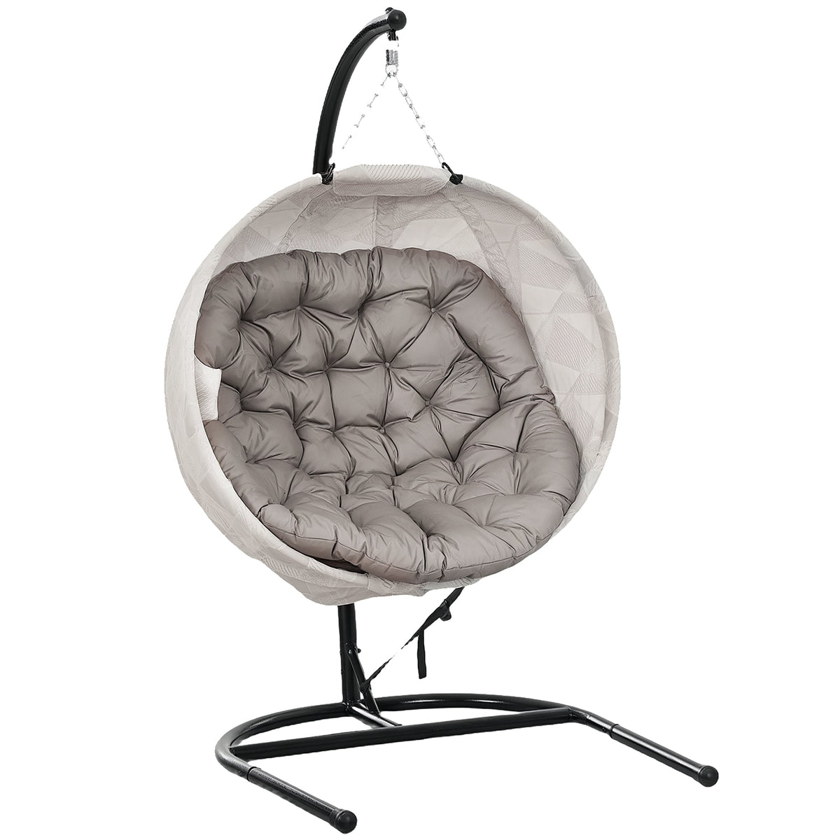 Egg-Shaped Outdoor Hanging Chair, Foldable Swing with Cup Holder, Sand