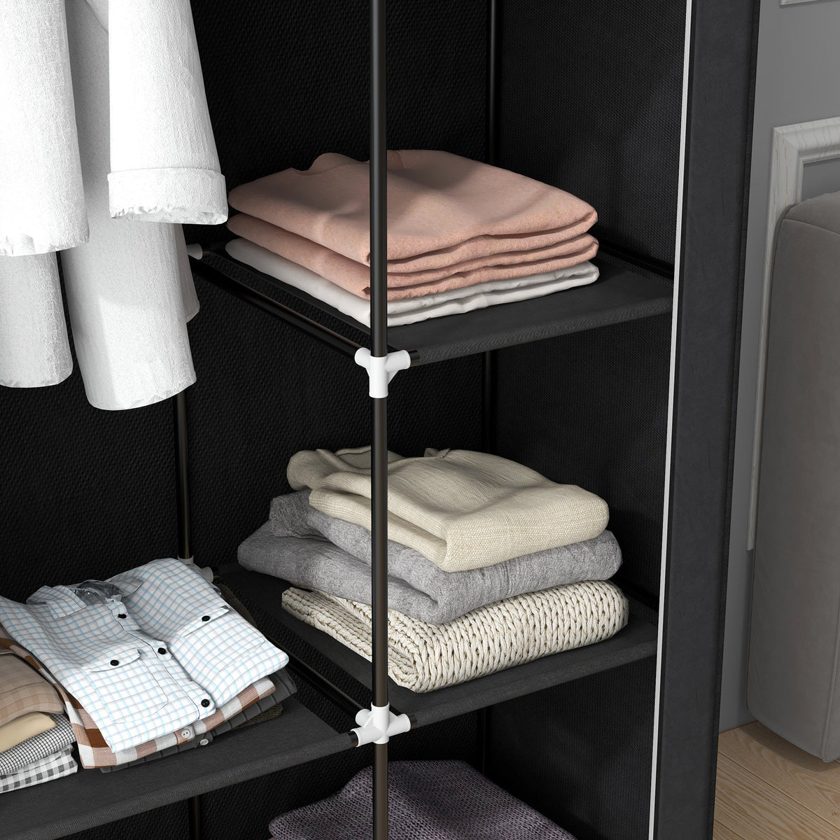 Fabric Wardrobe Folding 6-Compartment 103x43x162.5cm Non-Woven Black