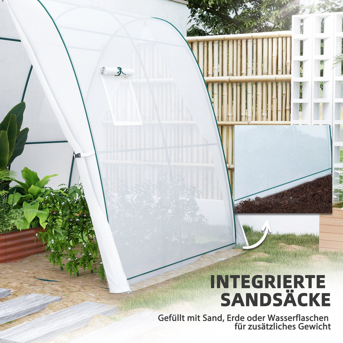 Greenhouse Roll-Up Door 2 Windows Winter-Proof Steel White