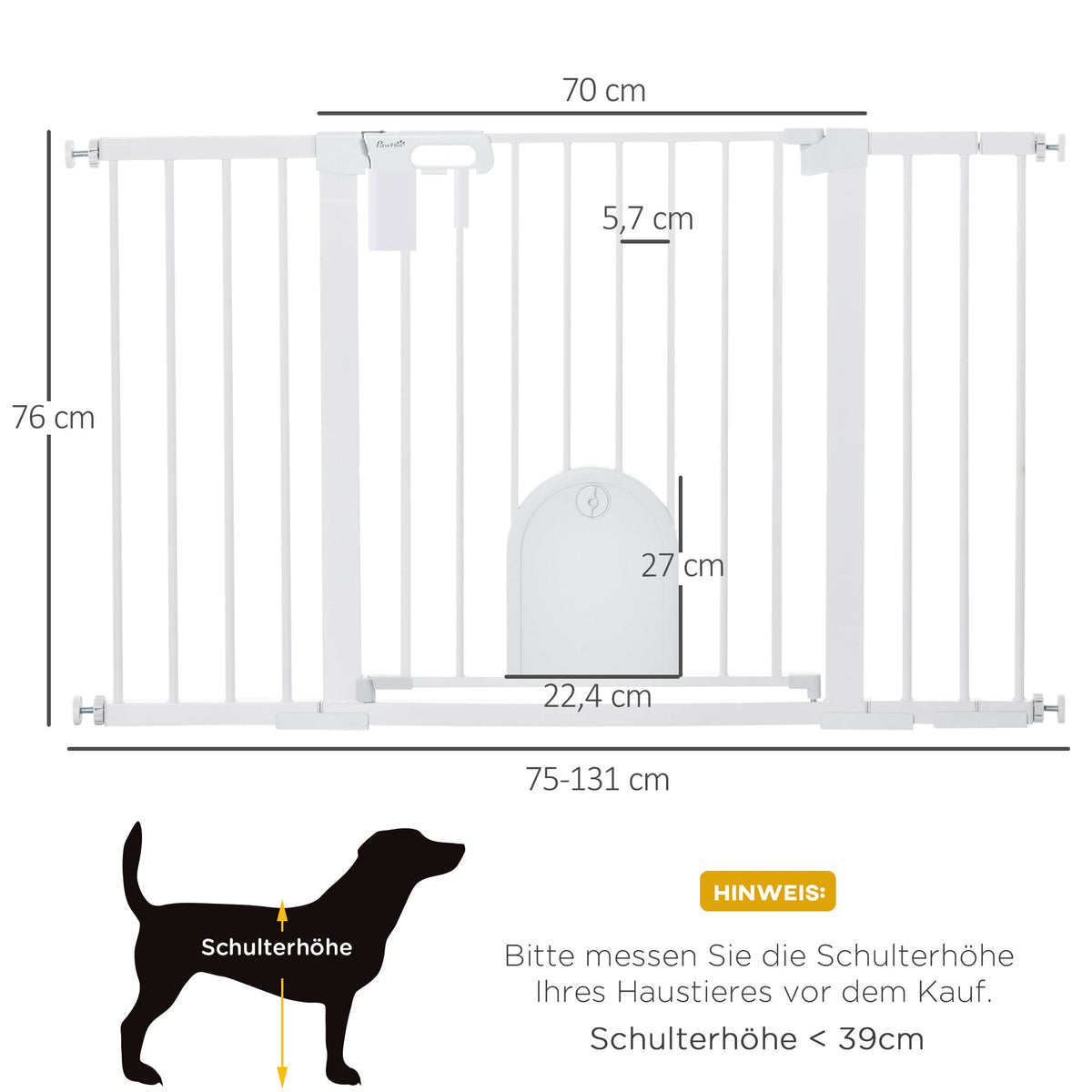 Door Safety Gate Stair Gate 75-131cm Clamp Metal ABS White