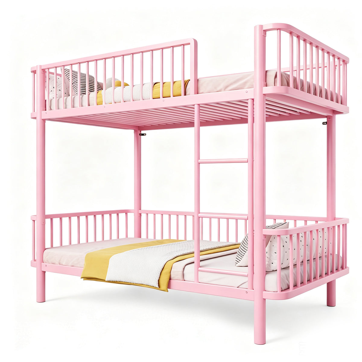 Metal Bunk Bed 90x200 with Safety Railing, Space-Saving, Black, Pink