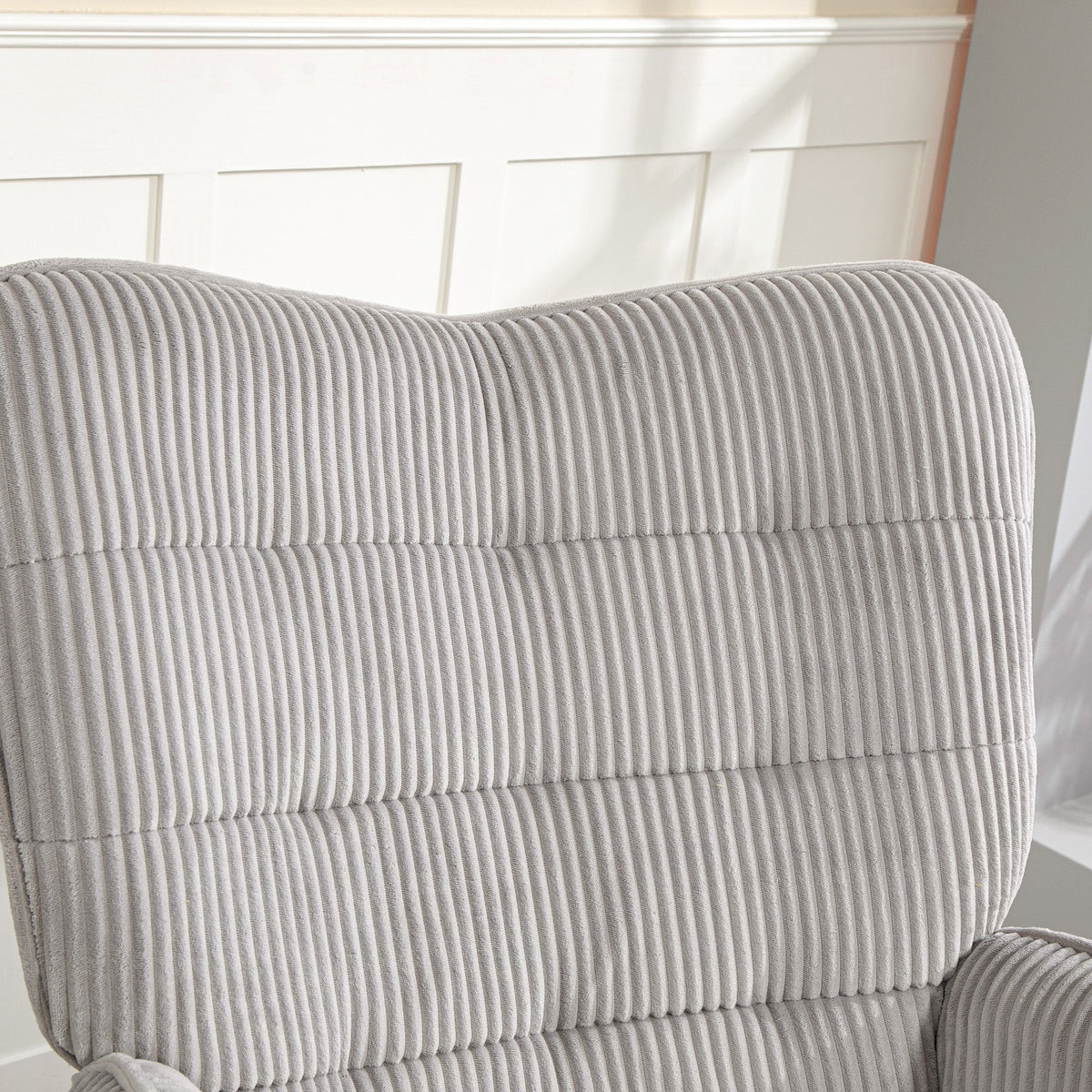 Rocking Chair, Armrests Recliner Wooden Base, Light Gray Corduroy