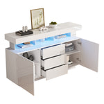 Modern Sideboard High-Gloss Coffee Bar LED Light Strip 140x35x80cm White Acrylic