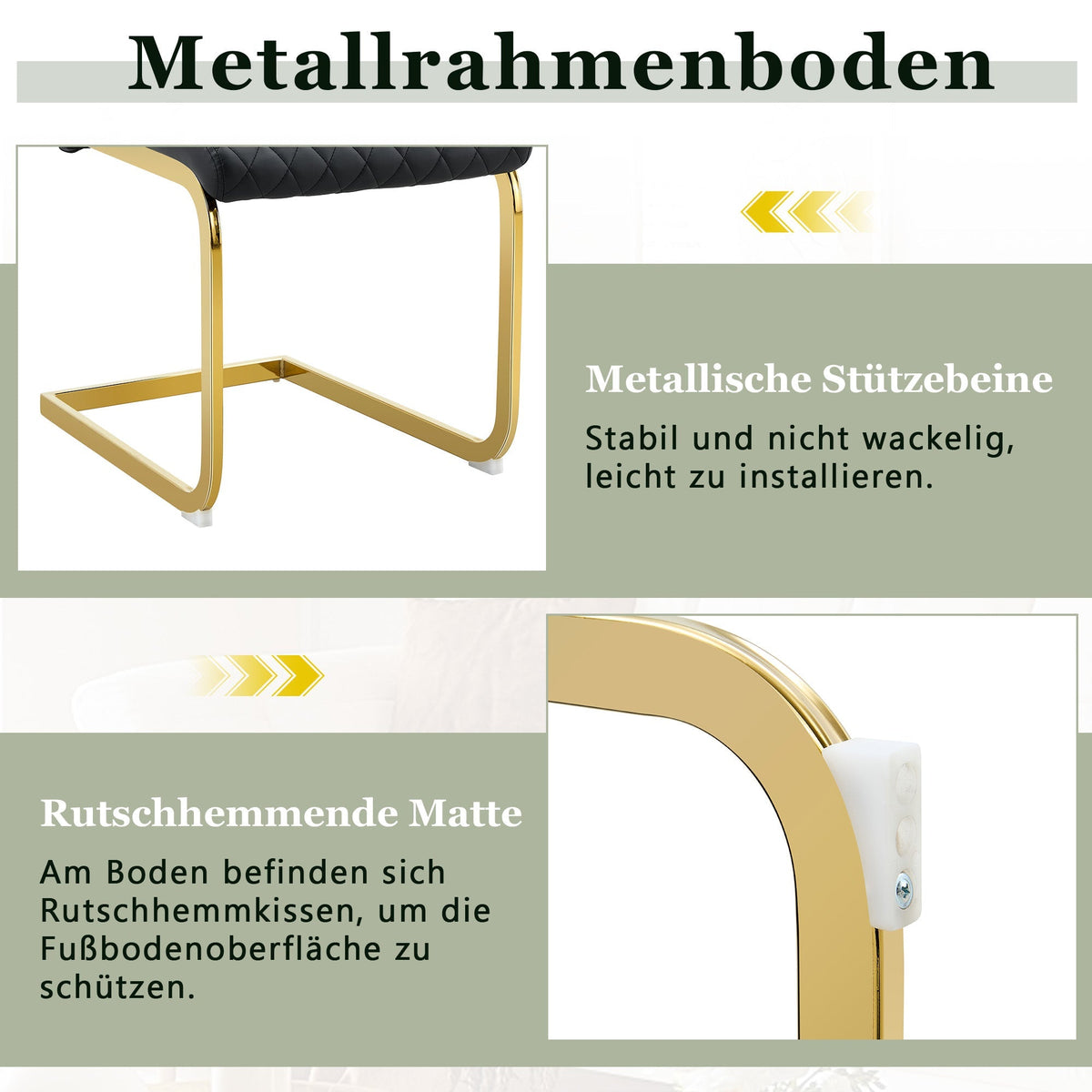 Dining Chairs Set of 2 with High Backrest and Padded Cushion, Black and Gold