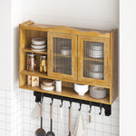 Retro 2 Door Sliding Cabinet 90CM Three Layers Storage Space, Natural Finish