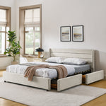 Double Bed 160*200 cm with 4 Storage Drawers, Chenille Beige