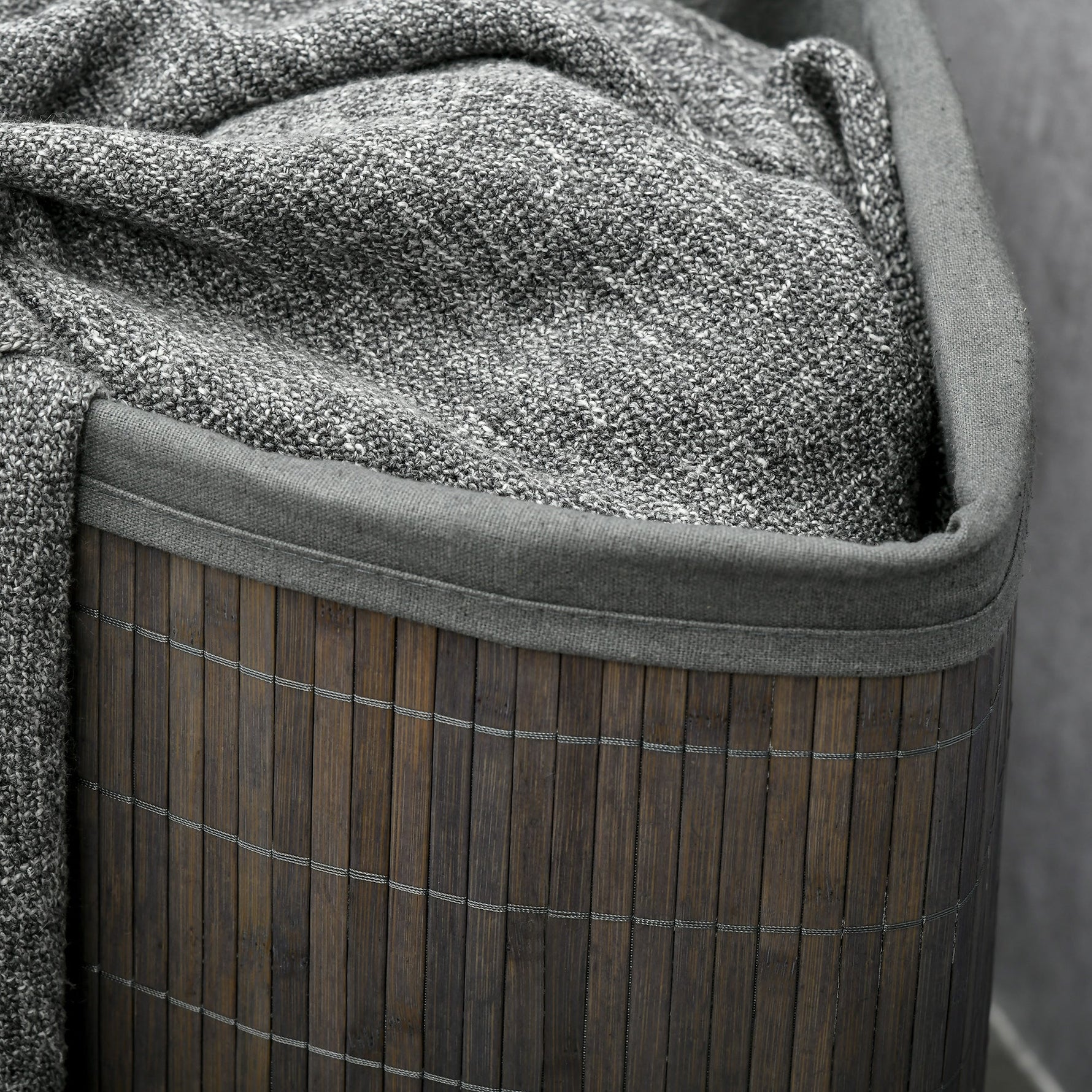 Laundry Basket 55L with Lid and Removable Bag, Grey Bamboo