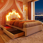 Upholstered Bed 90x200cm 2 Drawers Crown Adjustable Headboard Ambient Light - White PU