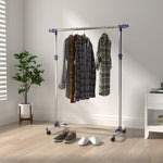Coat Rack with Wheels, Height-Adjustable, Extendable Clothes Rail, Stainless Steel