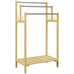 Freestanding Towel Rack Stand with 4 Hooks 3 Bars for Bathroom, Bamboo Natural