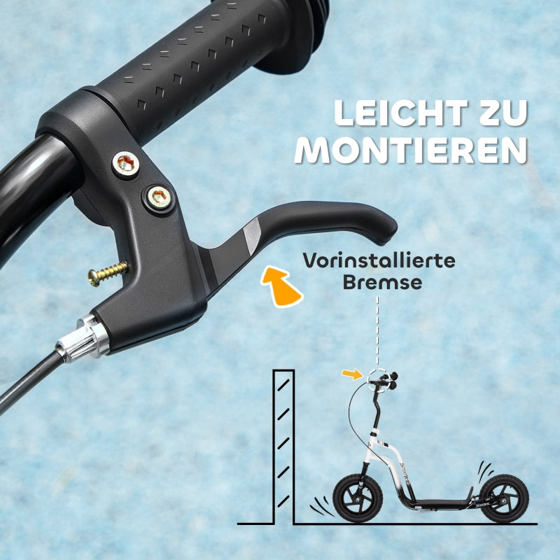 Children's Scooter with Large Wheels, Kickstand and Handbrake, White