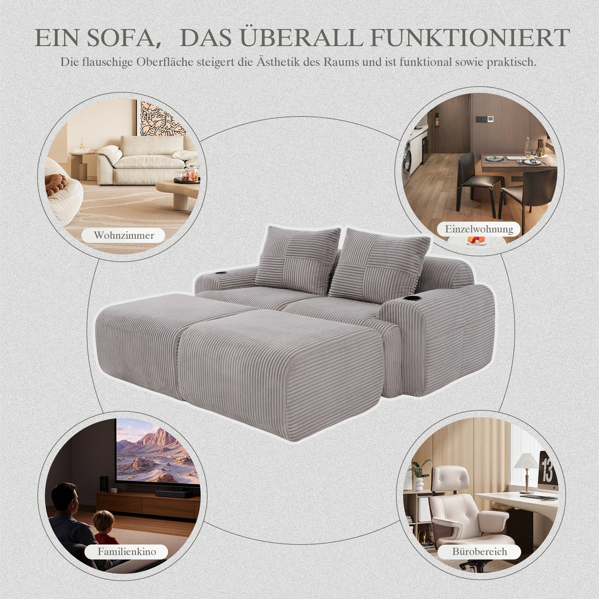 Upholstered Bed 180x200cm Double Hydraulic Storage Cup Holder Charging Station Linen Grey