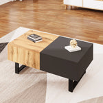 Multifunctional Modern Sliding Coffee Table with Hidden Storage, Wood and Metal