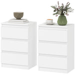 Bedside Table, 2 Side Tables with 3 Drawers, 40 x 30 x 59.5 cm, White