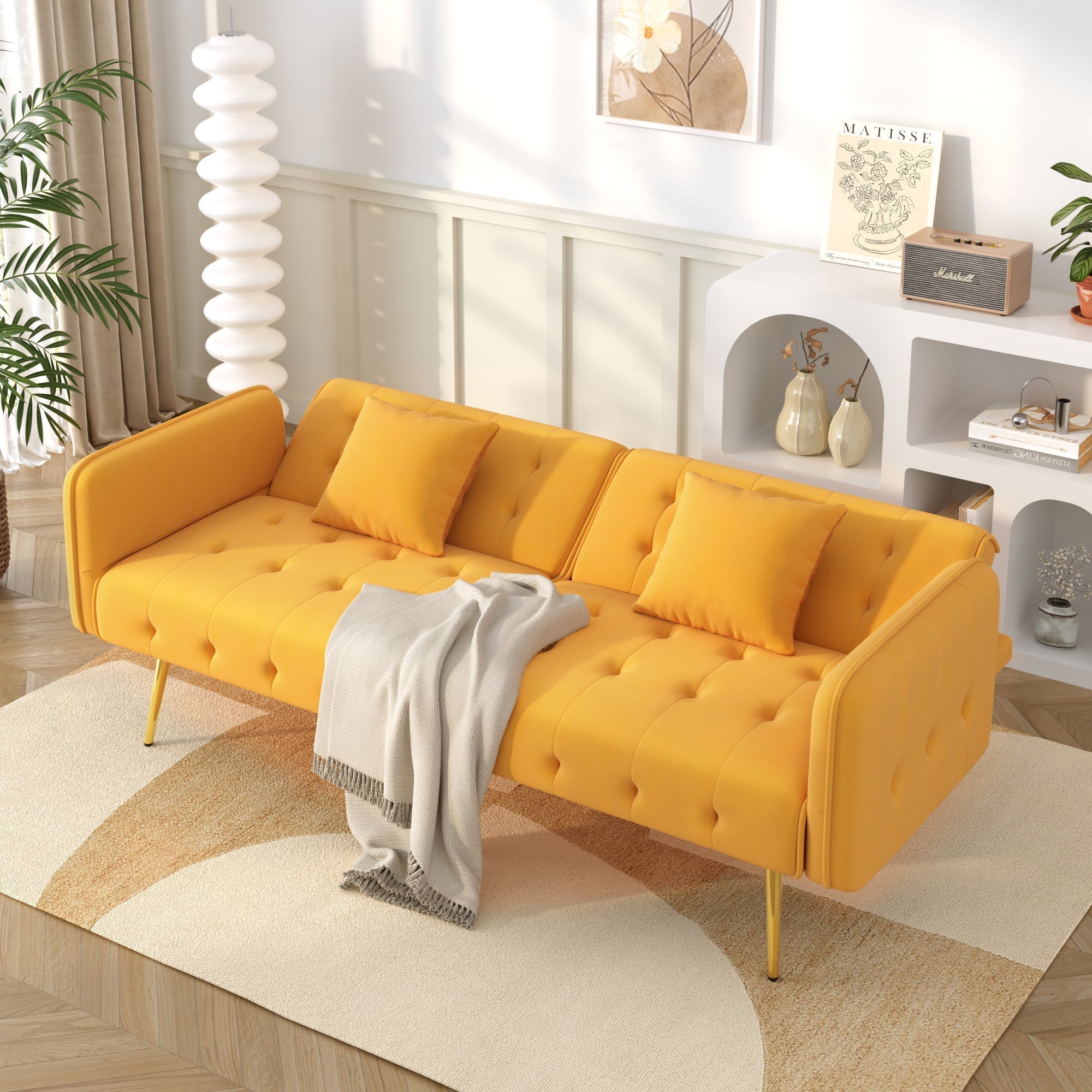 Two-seater Sofa Bed Multifunctional Adjustable Folding Velour Upholstery