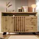 Vintage Sideboard Cabinet 3 Drawers 2 Doors Slatted Front 120cm - Dark Oak
