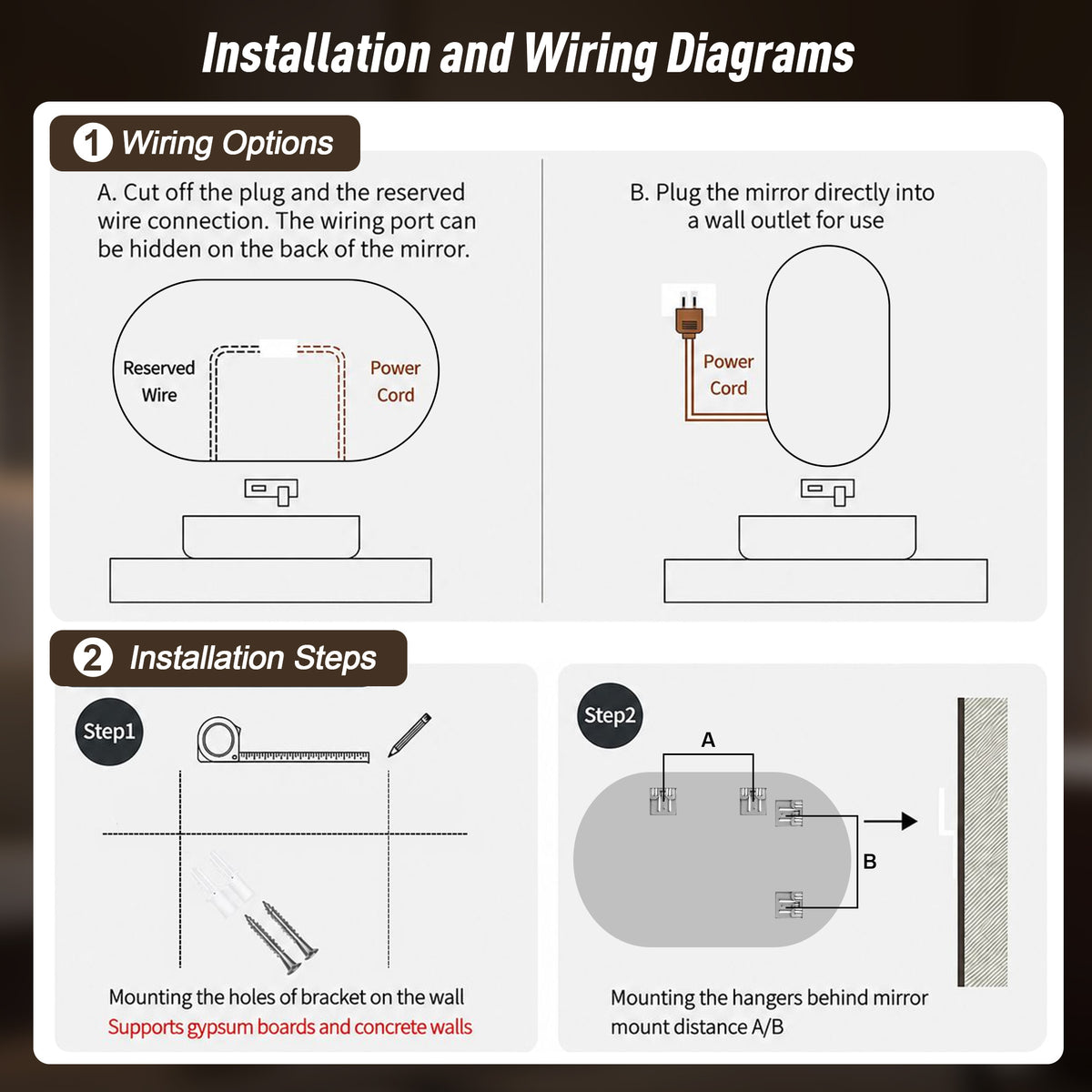 Capsule LED Bathroom Mirror 50x80cm Anti-Fog, Tempered Glass