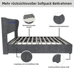 Modern Minimalist Upholstered Bed, LED Headboard, 140x200cm, Grey