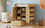 Changing Table with Cabinet, Drawer and Side Storage, Natural Wood Color