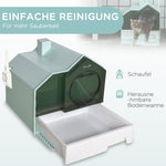 Cat Litter Box, Hut Design with Sifter Mat & Scoop, Green