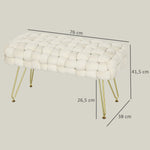 Footstool with Padded Seat, Metal Legs, Cream White Velvet
