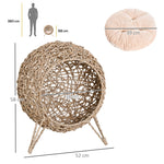 Rattan Cat House, Cushion Cat Cave, Raised Feet, Natural
