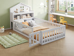 Children's Bed 90x200, Solid Wood Frame with Shelves, Storage, Safety Gate & Door, White