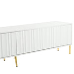 TV Cabinet 190cm Grooved Door Gold Legs - White