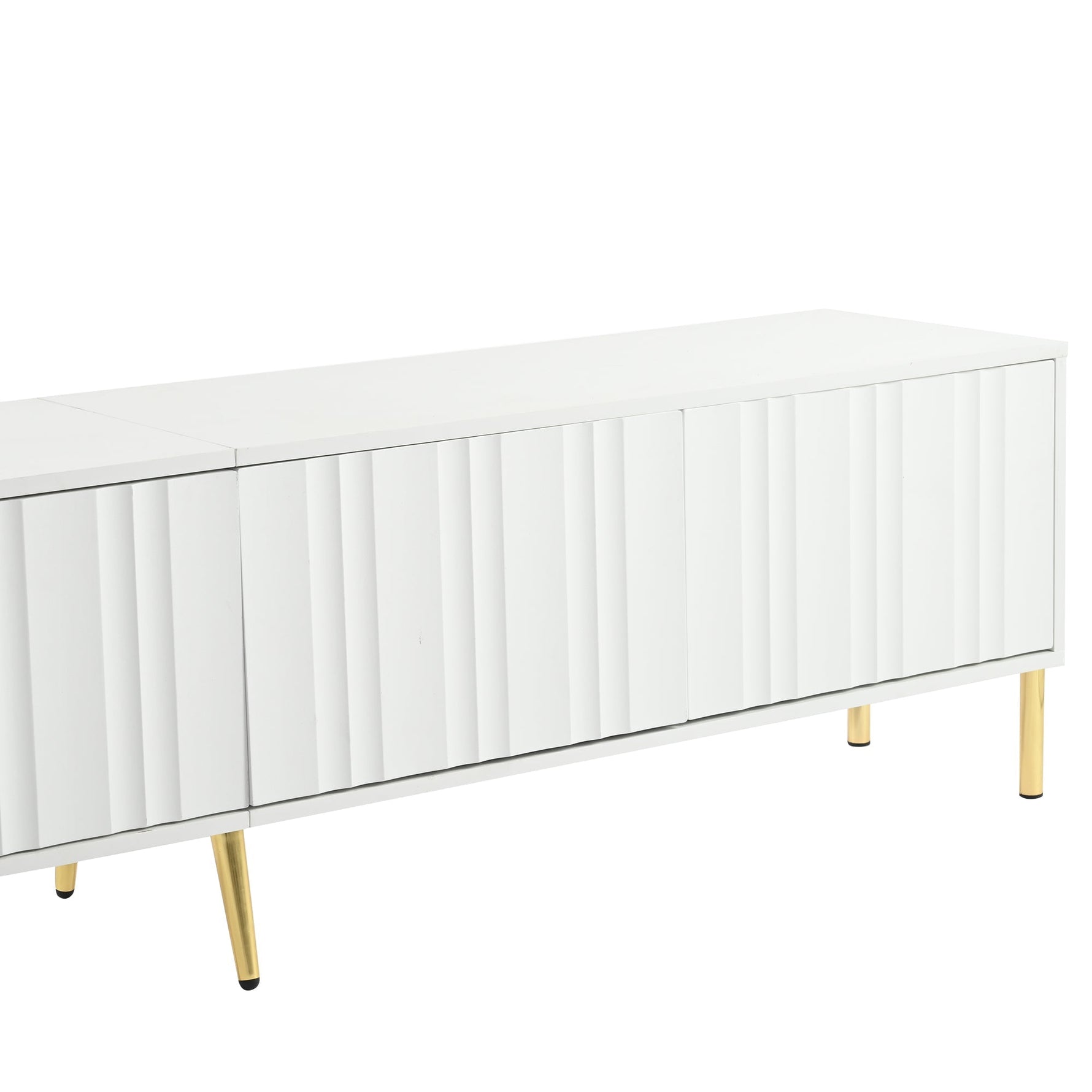 TV Cabinet 190cm Grooved Door Gold Legs - White