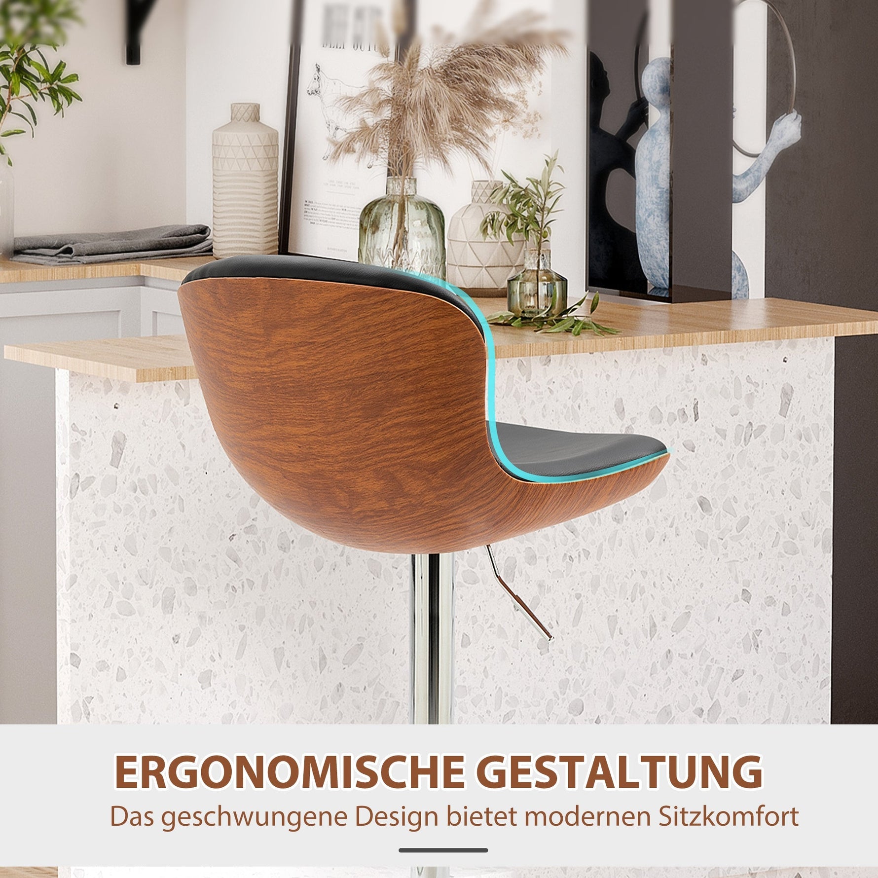 Kitchen Bar Stool Set of 2, Height-Adjustable Swivel with Footrest & Backrest, Faux Leather Black