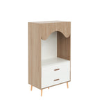 Children's Wardrobe Clothes Rail Drawers Open Storage, White Natural Wood Chipboard