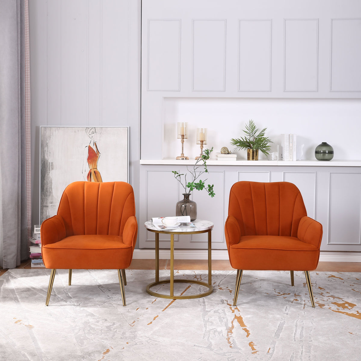 Lounge Chairs, Versatile Accent Seating (Set of 2), Orange Velvet