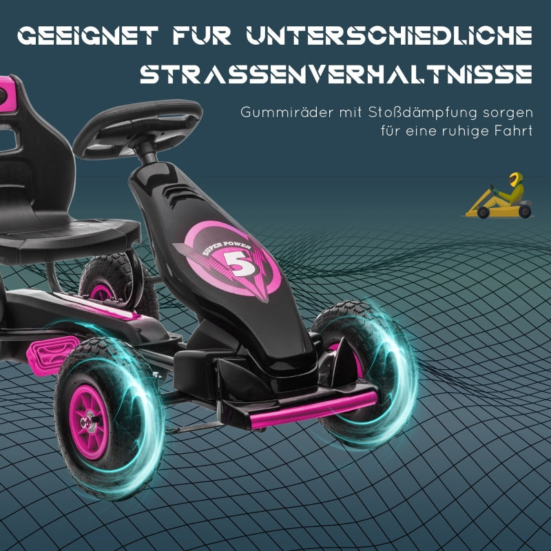 Children's Go-Kart with Pedals and Adjustable Seat, Pink and Black