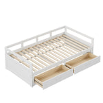 Pull-out Sofa Bed, 90/180x200 cm, Drawers & Slatted Frame, Pine Wood, White