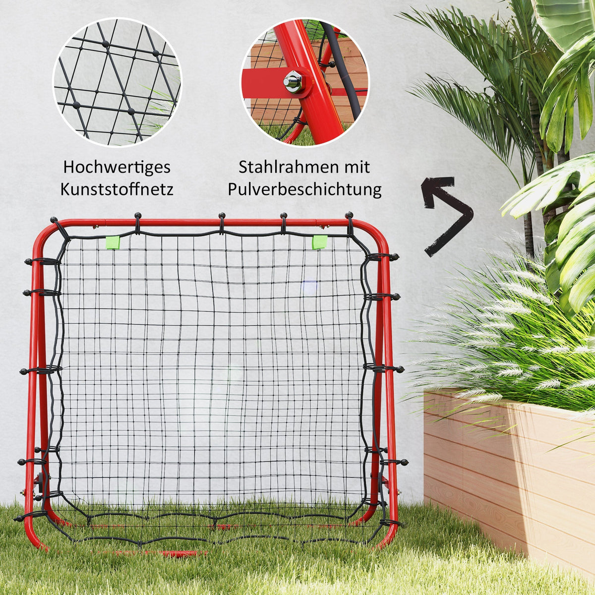 Football Rebounder Double-Sided Rebound Adjustable in 5 Levels for Training Steel Red