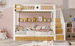 Bunk Bed 90x200cm Storage Stairs Drawers Pine/MDF White+Natural