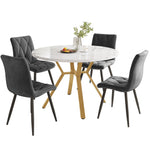 Dining Set 5-Piece Round Marble Table 4 Velvet Chairs - Grey