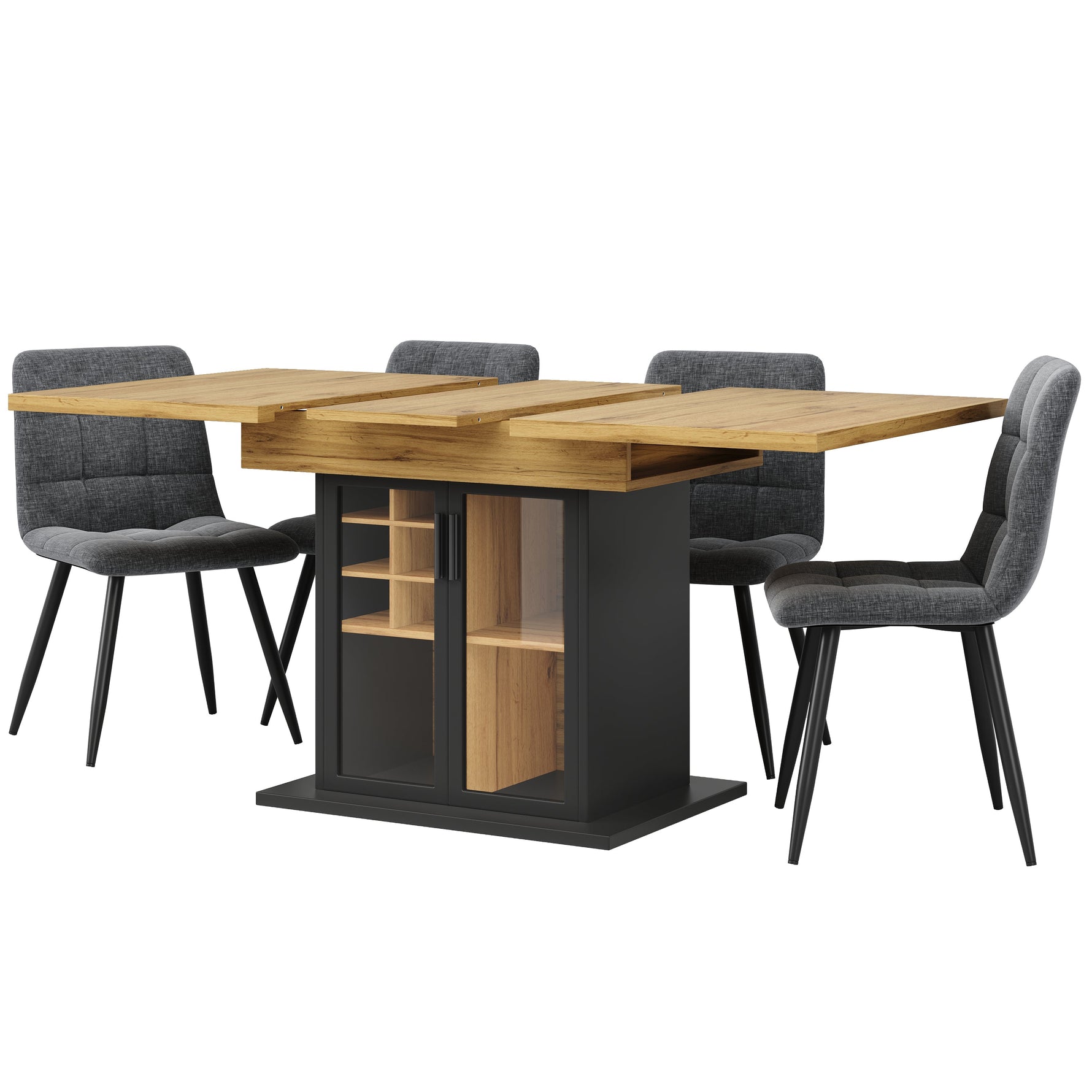 Telescopic Dining Table, Extendable Kitchen Table for 4-6, Space-Saving, Brown Glass