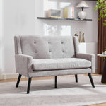 2-Seater Linen Bench with Button Tufting and Solid Wood Legs, Natural Linen