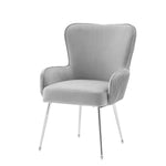 Velvet Dining Chair Set of 4 with Armrests Lumbar Support Adjustable Feet Grey