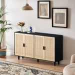 Rattan Storage Cabinet, 158cm 4-Door Decorative, Black