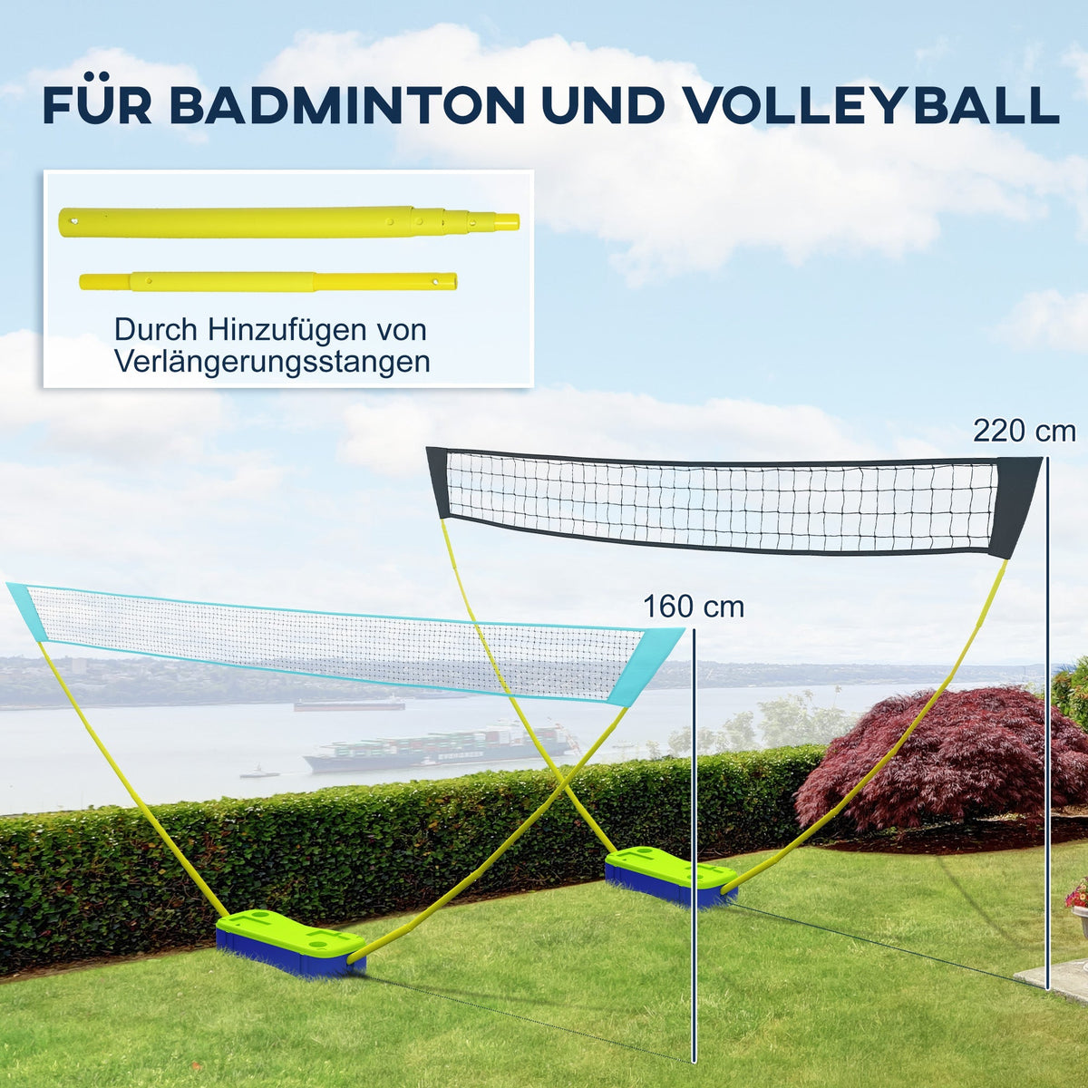 Badminton Set 2-in-1 Adjustable Net with Carrying Bag, Plastic