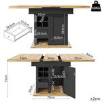 Extendable Telescopic Dining Table with Wine Rack and Drawers, MDF and Metal